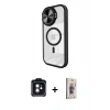 MARSİLYAN™- iPhone 11 Kılıf Kıvılcım Modern Koleksiyonu - Siyah Bilvis 3D Cam Ekran Koruyucu + PVD Metal Kamera Lens - SH
