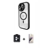 MARSİLYAN™- iPhone 11 Kılıf Kıvılcım Modern Koleksiyonu - Siyah Bilvis 3D Mat Cam Ekran Koruyucu + Mavi PVD Metal Kamera Lens