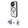 MARSİLYAN™- iPhone 11 Kılıf Kıvılcım Modern Koleksiyonu - Siyah Bilvis 3D Mat Cam Ekran Koruyucu + Mor Raze Metal Kamera Lens