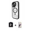 MARSİLYAN™- iPhone 11 Kılıf Kıvılcım Modern Koleksiyonu - Siyah Bilvis 3D Mat Cam Ekran Koruyucu + PVD Metal Kamera Lens - TU