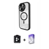 MARSİLYAN™- iPhone 11 Kılıf Kıvılcım Modern Koleksiyonu - Siyah Bilvis 5in1 3D Magic Cam Ekran Koruyucu + Yeşil PVD Metal Kamera Lens