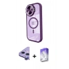 MARSİLYAN™- iPhone 11 Kılıf Kıvılcım Modern Koleksiyonu - Siyah Bilvis 5in1 3D Magic Cam Ekran Koruyucu + Mor Raze Metal Kamera Lens