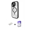 MARSİLYAN™- iPhone 11 Kılıf Kıvılcım Modern Koleksiyonu - Siyah Bilvis 5in1 3D Magic Cam Ekran Koruyucu + Renkli Kamera Lens Koruma Cam - PE