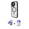 MARSİLYAN™- iPhone 11 Kılıf Kıvılcım Modern Koleksiyonu - Siyah Bilvis 5in1 3D Magic Cam Ekran Koruyucu + Mor Raze Metal Kamera Lens