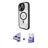 MARSİLYAN™- iPhone 11 Kılıf Kıvılcım Modern Koleksiyonu - Siyah Bilvis 5in1 5D Magic Hayalet Cam Ekran Koruyucu + Mor Raze Metal Kamera Lens