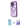 MARSİLYAN™- iPhone 11 Kılıf Kıvılcım Modern Koleksiyonu - Siyah Bilvis 5in1 5D Magic Hayalet Cam Ekran Koruyucu + Turuncu Neon Fosforlu Kamera Lens