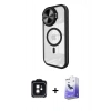 MARSİLYAN™- iPhone 11 Kılıf Kıvılcım Modern Koleksiyonu - Siyah Bilvis 5in1 5D Magic Hayalet Cam Ekran Koruyucu + PVD Metal Kamera Lens - SH