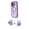 MARSİLYAN™- iPhone 11 Kılıf Kıvılcım Modern Koleksiyonu - Siyah Bilvis 5in1 5D Magic Hayalet Cam Ekran Koruyucu + Mor Raze Metal Kamera Lens