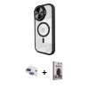 MARSİLYAN™- iPhone 11 Kılıf Kıvılcım Modern Koleksiyonu - Siyah Bilvis Hayalet Cam Ekran Koruyucu + Lacivert Pers Alüminyum Kamera Lens