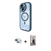 MARSİLYAN™- iPhone 11 Kılıf Kıvılcım Modern Koleksiyonu - Siyah Bilvis Hayalet Cam Ekran Koruyucu + Lacivert Pers Alüminyum Kamera Lens