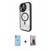 MARSİLYAN™- iPhone 11 Kılıf Kıvılcım Modern Koleksiyonu - Siyah Bilvis Hayalet Cam Ekran Koruyucu + Neon Fosforlu Kamera Lens - MI