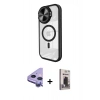 MARSİLYAN™- iPhone 11 Kılıf Kıvılcım Modern Koleksiyonu - Siyah Bilvis Hayalet Cam Ekran Koruyucu + Raze Metal Kamera Lens - MR
