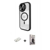 MARSİLYAN™- iPhone 11 Kılıf Kıvılcım Modern Koleksiyonu - Siyah Bilvis Hayalet Cam Ekran Koruyucu + Renkli Kamera Lens Koruma Cam - TU