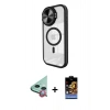 MARSİLYAN™- iPhone 11 Kılıf Kıvılcım Modern Koleksiyonu - Siyah Buffer Hayalet Cam Ekran Koruyucu + Raze Metal Kamera Lens - KI