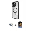 MARSİLYAN™- iPhone 11 Kılıf Kıvılcım Modern Koleksiyonu - Siyah Buffer Hayalet Cam Ekran Koruyucu + Lacivert Pers Alüminyum Kamera Lens