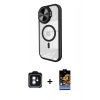 MARSİLYAN™- iPhone 11 Kılıf Kıvılcım Modern Koleksiyonu - Siyah Buffer Hayalet Cam Ekran Koruyucu + Mavi PVD Metal Kamera Lens