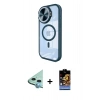 MARSİLYAN™- iPhone 11 Kılıf Kıvılcım Modern Koleksiyonu - Siyah Buffer Hayalet Cam Ekran Koruyucu + Mavi Raze Metal Kamera Lens