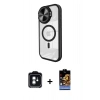 MARSİLYAN™- iPhone 11 Kılıf Kıvılcım Modern Koleksiyonu - Siyah Buffer Hayalet Cam Ekran Koruyucu + PVD Metal Kamera Lens - YL
