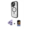 MARSİLYAN™- iPhone 11 Kılıf Kıvılcım Modern Koleksiyonu - Siyah Buffer Hayalet Cam Ekran Koruyucu + Raze Metal Kamera Lens - MR