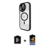 MARSİLYAN™- iPhone 11 Kılıf Kıvılcım Modern Koleksiyonu - Siyah Buffer Hayalet Cam Ekran Koruyucu + PVD Metal Kamera Lens - TU