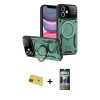 MARSİLYAN™- iPhone 11 Kılıf Kıvılcım Modern Serisi - Siyah 34D Hayalet Izgaralı Cam + Kırmızı Rainbow Kamera Lens Koruma Cam
