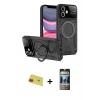 MARSİLYAN™- iPhone 11 Kılıf Kıvılcım Modern Serisi - Siyah 34D Hayalet Izgaralı Cam + Kırmızı Rainbow Kamera Lens Koruma Cam