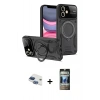 MARSİLYAN™- iPhone 11 Kılıf Kıvılcım Modern Serisi - Siyah 34D Hayalet Izgaralı Cam + Pers Alüminyum Kamera Lens - LT