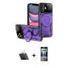 MARSİLYAN™- iPhone 11 Kılıf Kıvılcım Modern Serisi - Siyah 34D Hayalet Izgaralı Cam + Kamera Lens Koruma Cam - SF