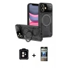 MARSİLYAN™- iPhone 11 Kılıf Kıvılcım Modern Serisi - Siyah 34D Hayalet Izgaralı Cam + PVD Metal Kamera Lens - TU