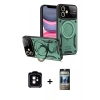 MARSİLYAN™- iPhone 11 Kılıf Kıvılcım Modern Serisi - Siyah 34D Hayalet Izgaralı Cam + PVD Metal Kamera Lens - TU