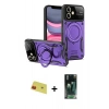 MARSİLYAN™- iPhone 11 Kılıf Kıvılcım Modern Serisi - Siyah 360 Mat Full Body Arka Koruyucu + Kırmızı Rainbow Kamera Lens Koruma Cam