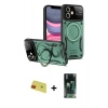 MARSİLYAN™- iPhone 11 Kılıf Kıvılcım Modern Serisi - Siyah 360 Mat Full Body Arka Koruyucu + Kırmızı Rainbow Kamera Lens Koruma Cam