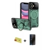 MARSİLYAN™- iPhone 11 Kılıf Kıvılcım Modern Serisi - Siyah 3D Antistatik Hayalet Cam Ekran Koruyucu + Rainbow Kamera Lens Koruma Cam - KI