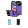 MARSİLYAN™- iPhone 11 Kılıf Kıvılcım Modern Serisi - Siyah 3D Antistatik Hayalet Cam Ekran Koruyucu + Neon Fosforlu Kamera Lens - TU