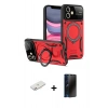 MARSİLYAN™- iPhone 11 Kılıf Kıvılcım Modern Serisi - Siyah 3D Antistatik Hayalet Cam Ekran Koruyucu + Renkli Kamera Lens Koruma Cam - PE