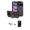 MARSİLYAN™- iPhone 11 Kılıf Kıvılcım Modern Serisi - Siyah 3D Antistatik Hayalet Cam Ekran Koruyucu + Pers Alüminyum Kamera Lens - YL