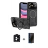 MARSİLYAN™- iPhone 11 Kılıf Kıvılcım Modern Serisi - Siyah 3D Antistatik Hayalet Cam Ekran Koruyucu + PVD Metal Kamera Lens - YL
