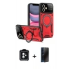 MARSİLYAN™- iPhone 11 Kılıf Kıvılcım Modern Serisi - Siyah 3D Antistatik Hayalet Cam Ekran Koruyucu + PVD Metal Kamera Lens - YL