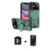 MARSİLYAN™- iPhone 11 Kılıf Kıvılcım Modern Serisi - Siyah 3D Antistatik Hayalet Cam Ekran Koruyucu + PVD Metal Kamera Lens - YL