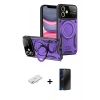 MARSİLYAN™- iPhone 11 Kılıf Kıvılcım Modern Serisi - Siyah 3D Antistatik Hayalet Cam Ekran Koruyucu + Renkli Kamera Lens Koruma Cam - SI