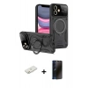 MARSİLYAN™- iPhone 11 Kılıf Kıvılcım Modern Serisi - Siyah 3D Antistatik Hayalet Cam Ekran Koruyucu + Renkli Kamera Lens Koruma Cam - TU