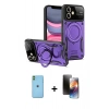 MARSİLYAN™- iPhone 11 Kılıf Kıvılcım Modern Serisi - Siyah 3D Antistatik Mat Seramik Nano Ekran Koruyucu + Neon Fosforlu Kamera Lens - YL