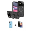 MARSİLYAN™- iPhone 11 Kılıf Kıvılcım Modern Serisi - Siyah 3D Antistatik Mat Seramik Nano Ekran Koruyucu + Neon Fosforlu Kamera Lens - TU