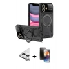 MARSİLYAN™- iPhone 11 Kılıf Kıvılcım Modern Serisi - Siyah 3D Antistatik Mat Seramik Nano Ekran Koruyucu + Raze Metal Kamera Lens - GS