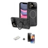 MARSİLYAN™- iPhone 11 Kılıf Kıvılcım Modern Serisi - Siyah 3D Antistatik Mat Seramik Nano Ekran Koruyucu + Pembe Renkli Kamera Lens Koruma Cam