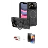 MARSİLYAN™- iPhone 11 Kılıf Kıvılcım Modern Serisi - Siyah 3D Antistatik Mat Seramik Nano Ekran Koruyucu + Kırmızı Pers Alüminyum Kamera Lens