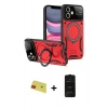 MARSİLYAN™- iPhone 11 Kılıf Kıvılcım Modern Serisi - Siyah 6D Antistatik Mat Seramik Hayalet Nano Ekran Koruyucu + Kırmızı Rainbow Kamera Lens Koruma Cam