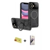 MARSİLYAN™- iPhone 11 Kılıf Kıvılcım Modern Serisi - Siyah Bilvis 3D Mat Cam Ekran Koruyucu + Kırmızı Rainbow Kamera Lens Koruma Cam