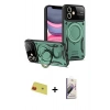 MARSİLYAN™- iPhone 11 Kılıf Kıvılcım Modern Serisi - Siyah Bilvis 3D Mat Cam Ekran Koruyucu + Kırmızı Rainbow Kamera Lens Koruma Cam