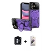 MARSİLYAN™- iPhone 11 Kılıf Kıvılcım Modern Serisi - Siyah Bilvis 3D Mat Cam Ekran Koruyucu + Mavi PVD Metal Kamera Lens